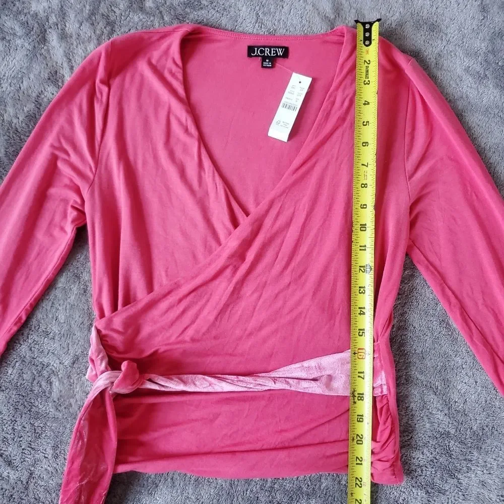 *NWT* J Crew Size M Pink Long Sleeve Wrap Top w Velvet Belt